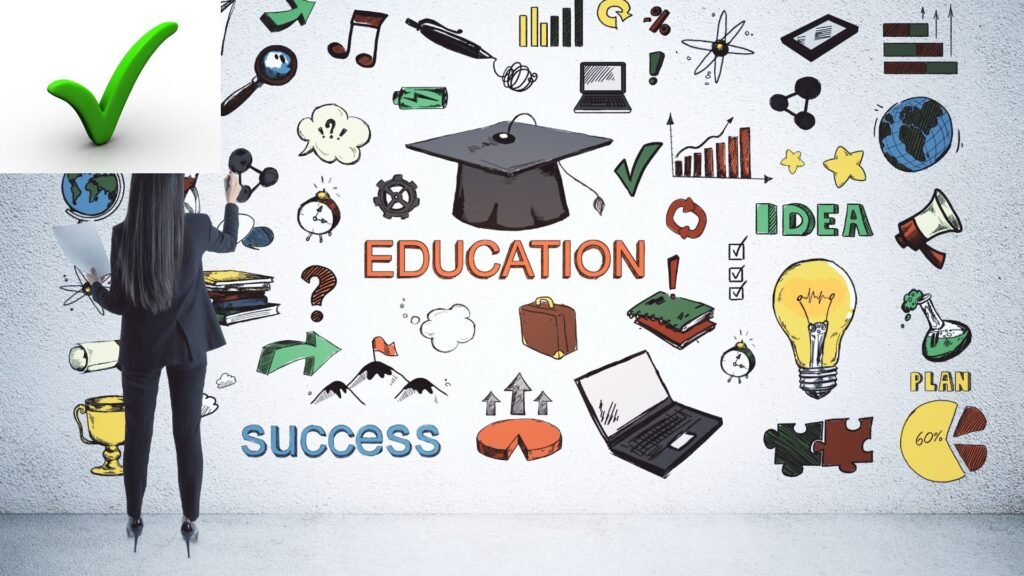 Education An image howing a student writing on the board and education is widely writen