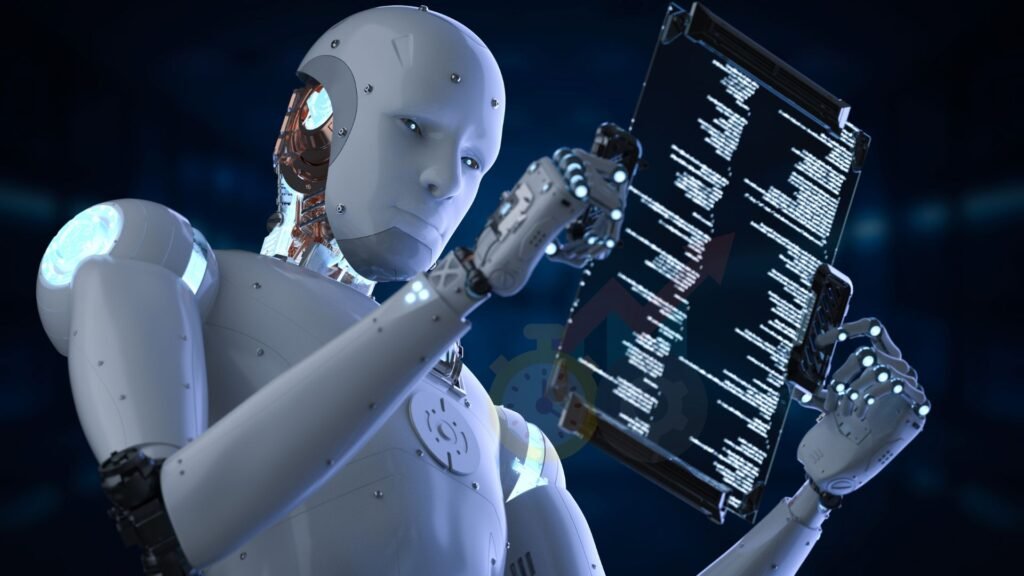 AI & Machine Learning Services An image of an AI looking at a compture while holding it in its hands