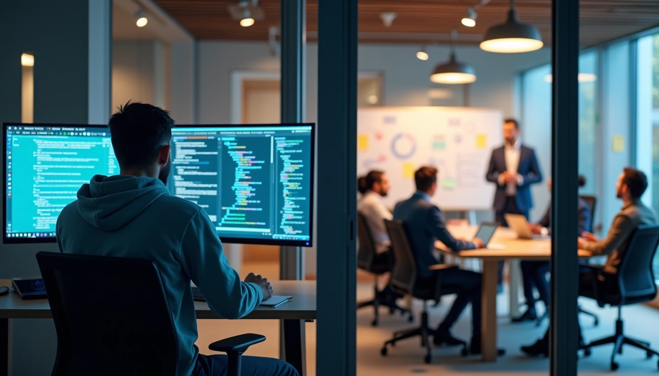 an image showing a data science consultant working on a python code for a project