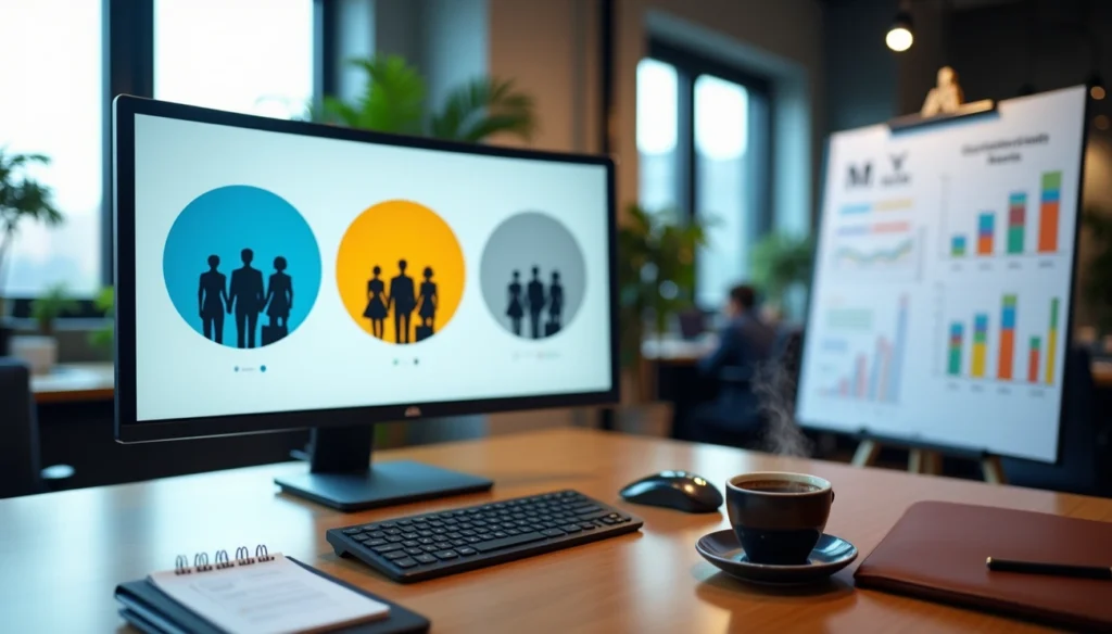 AN office monitor showing a customer segmentation model chart