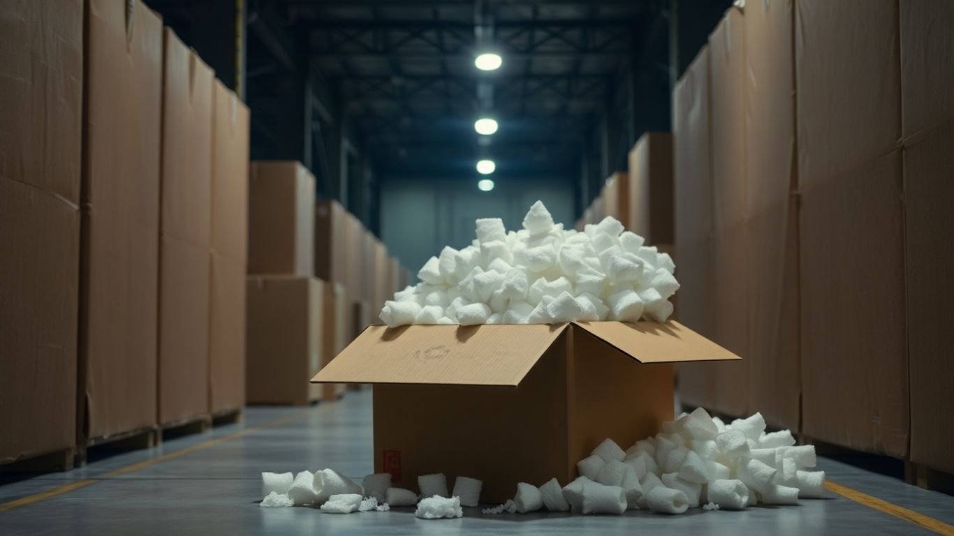 Operational Blind Spots:3 Hidden Data Leaks Costing Your E-commerce Business Overflowing packaging in a warehouse, indicating waste.