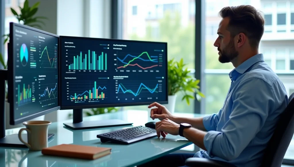 An image of a consultant working on a Business Dashboard Examples for a company 