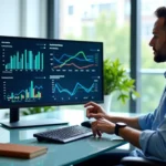 An image of a consultant working on a Business Dashboard Examples for a company