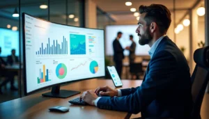 An image of a consultant working on a Sales Dashboard